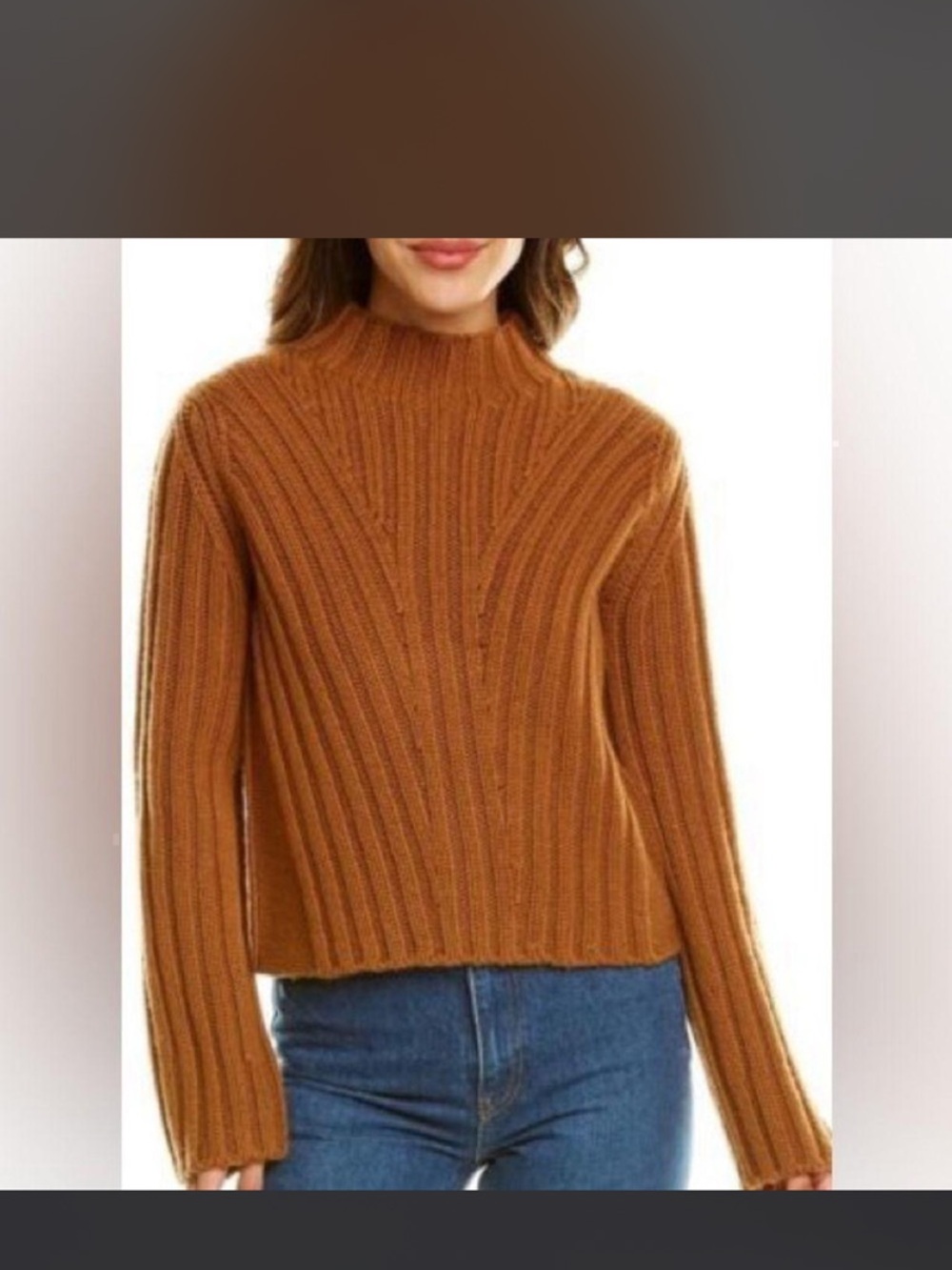 VINCE | Rib Transfer Crew Neck Sweater Wool Cashmere Camel Brown Tan | Size Smal